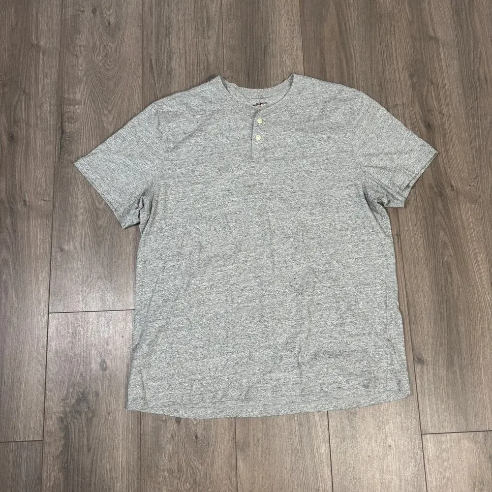 J.Crew Short-Sleeve Vintage-Wash Cotton Henley Shirt Men XL Heather Tin Crewneck